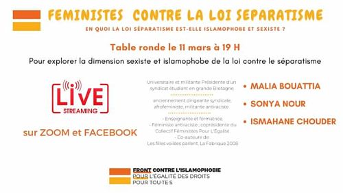 Féministes contre la loi séparatisme – table ronde le jeudi 11 mars à 19h sur Zoom et Facebook